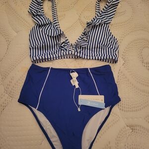 Cupshe Blue and White Striped Bikini Set